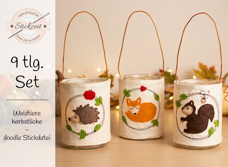 Waldtiere Herbst Set - doodle Stickdatei